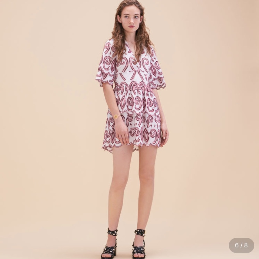 MAJE Rember Embroidered Tier Mini Dress